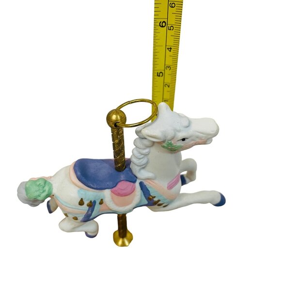 Vintage Ceramic Carousel Horse Figurine On Wooden Base 5 1/2" Music Box  Up e Po - Picture 10 of 10